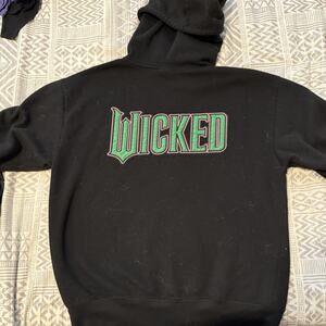 WICKED Movie 2024 Zip Hoodie Sz L Black Neon Embroidered Logo Whimsical Witch